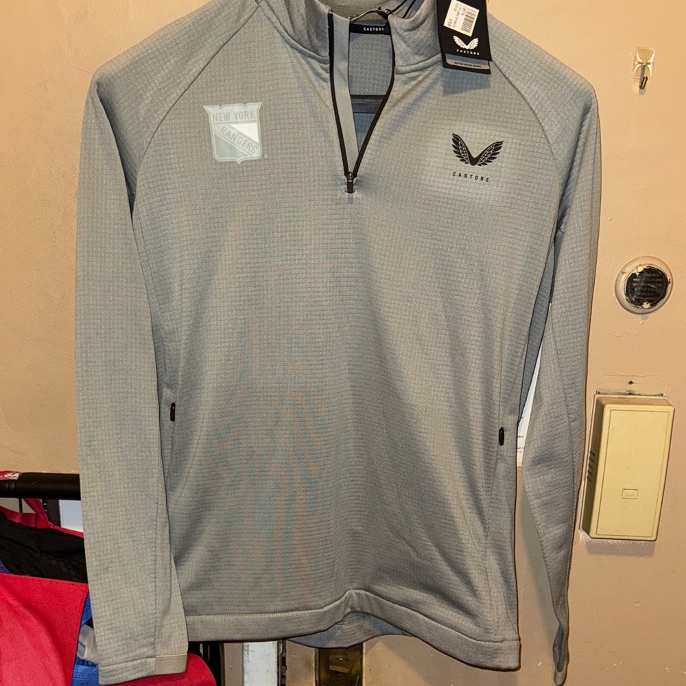 Men's Gray Quarter-Zip Performance Jacket break New York Ranger shirt